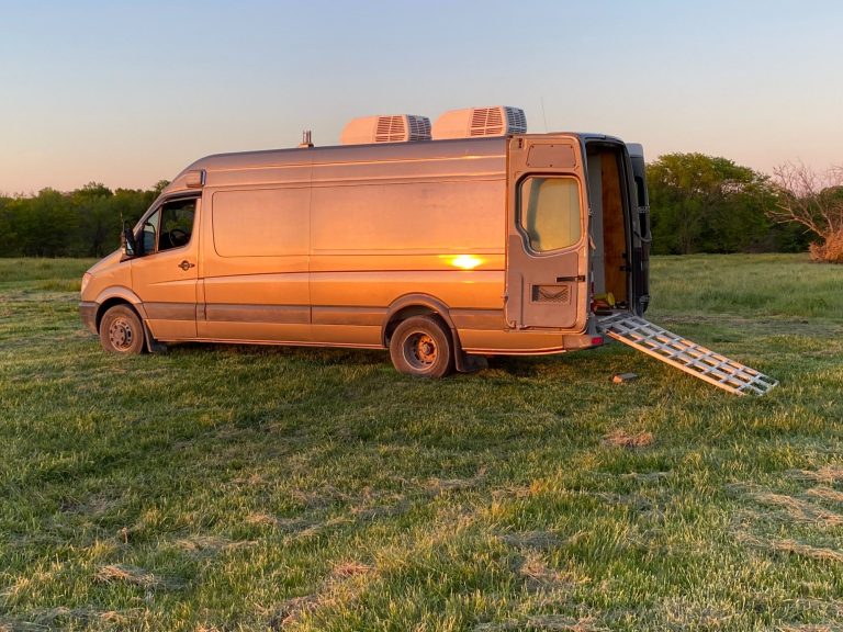 Mobile office at sunset